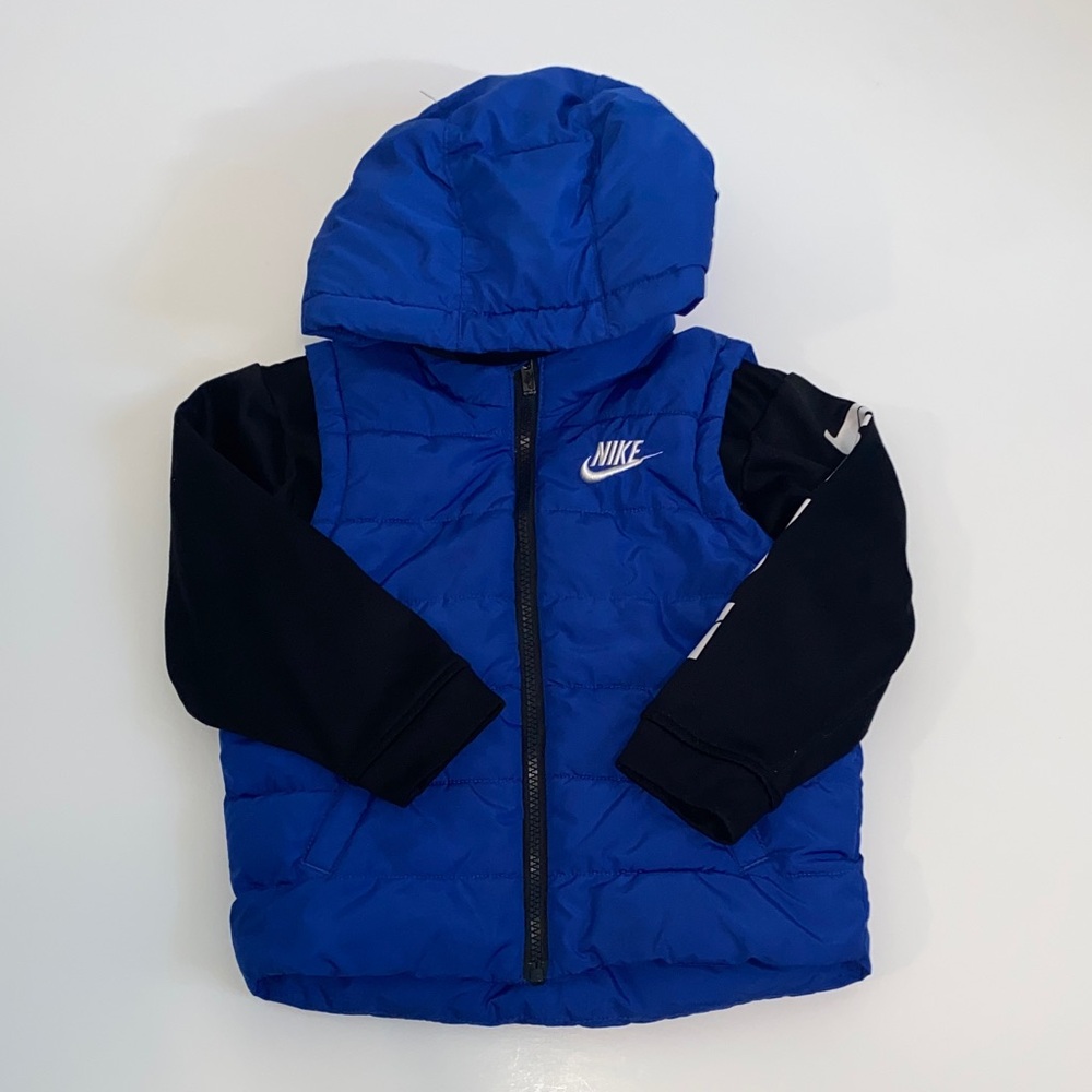 Nike Royal Blue Hooded Puffer Vest with Black Sleeves